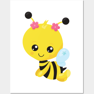 Cute Bee, Little Bee, Honey Bee, Flowers Posters and Art